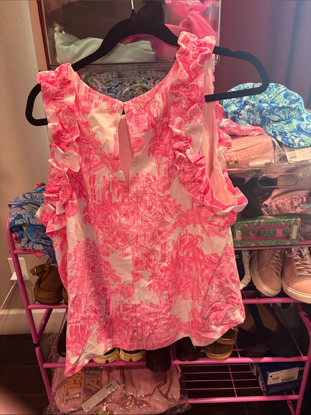 Lilly Pulitzer Classic Kailee Ruffle Tank Top Palm Beach Anniversary Toile L NWT - Picture 3 of 3